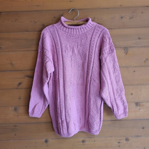 Vintage Sweaters - Vintage Sweater Hearts Pink Floral 80's Pullover Slouchy Dusty Rose Cottagecore